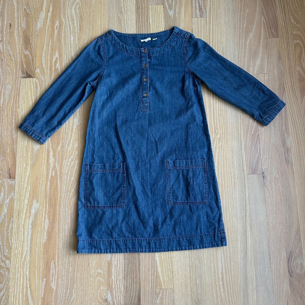 FatFace Livvy Chambray Denim Dress Western County Patch Pocket 3/4 Sleeve 6